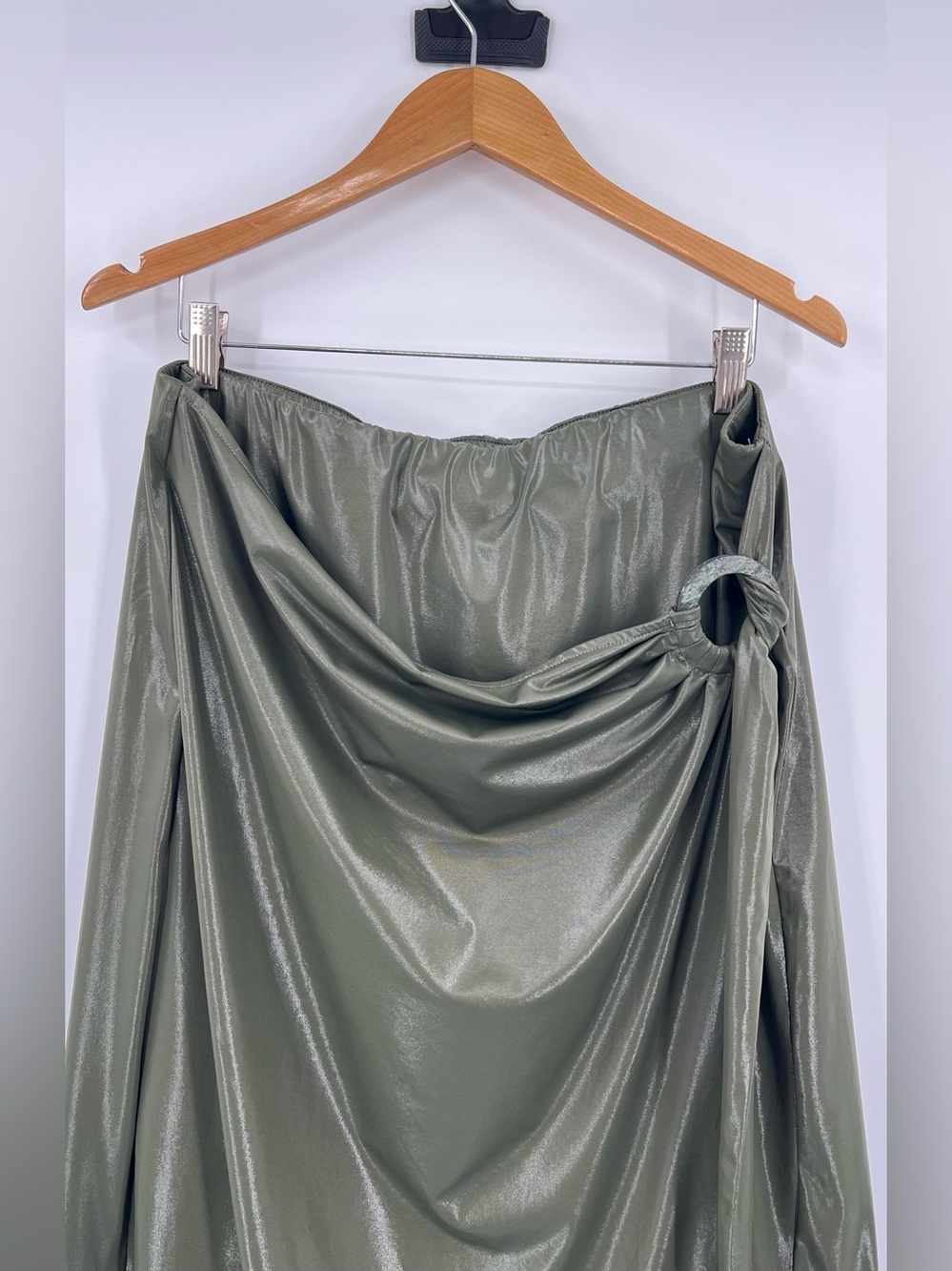 NWT olive green faux leather wrap ring detail midi skirt 1X date night plus size - Picture 5 of 12